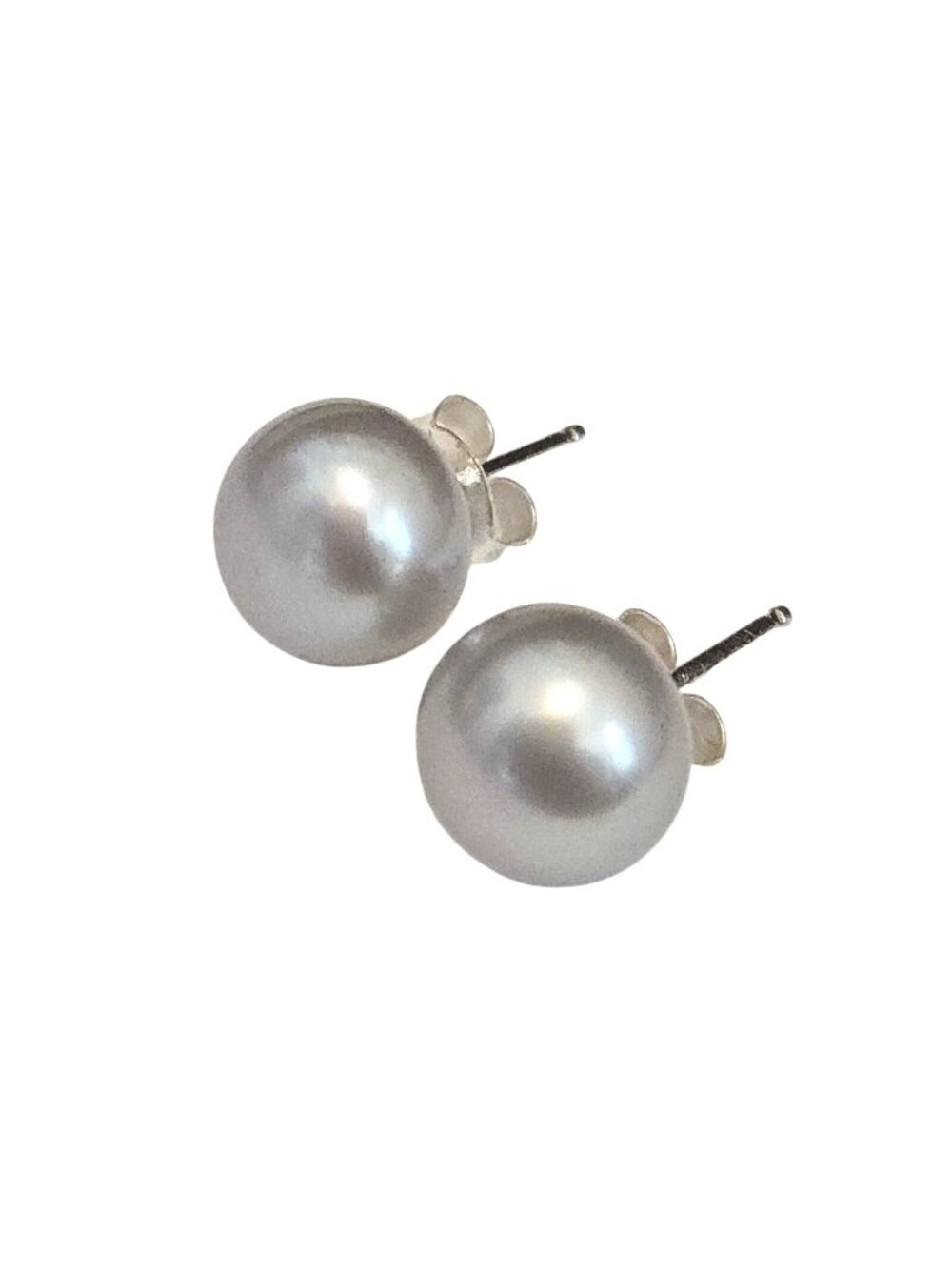 Gray Freshwater Pearl Sterling Silver Stud Pierced Earrings